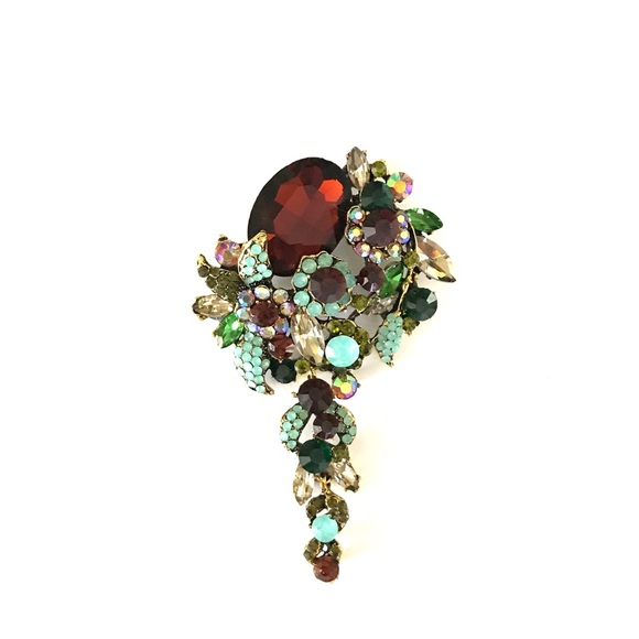 Large multicolored rhinestone pin brooch 4” rhinestone jewelry New elegant - Picture 1 of 5